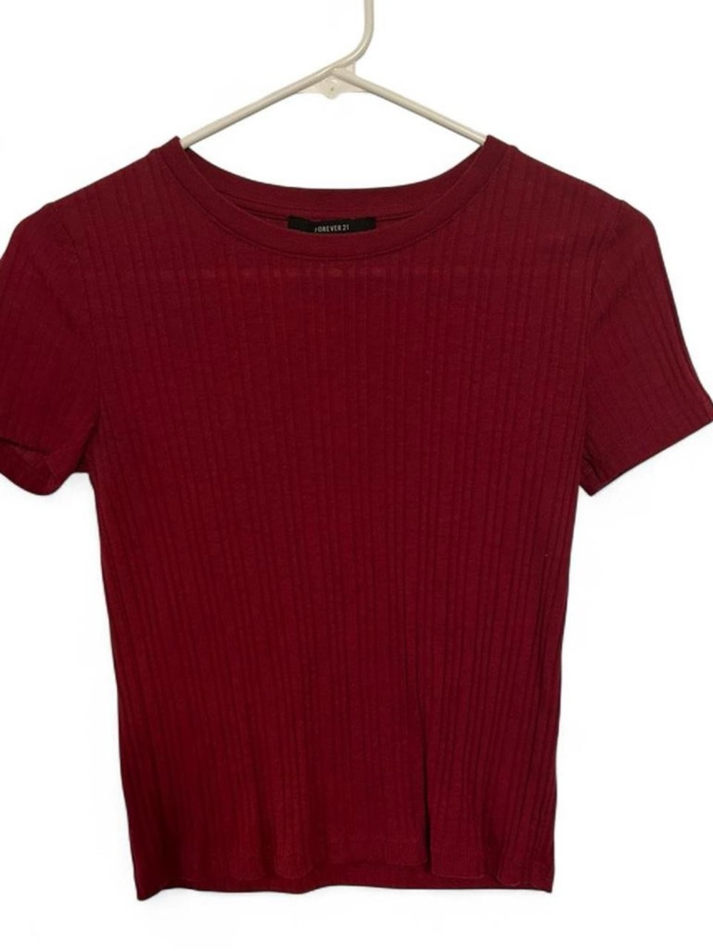 Forever 21 Ribbed Short Sleeve Tee - Burgundy